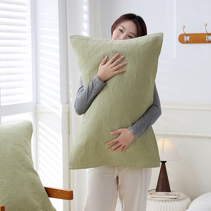 91家纺网 家纺一手货源 找家纺 朴尔家纺-毛巾被 2025新款浮雕凤尾花纯色全棉纯棉三层纱布枕巾单枕巾枕巾单件 浮雕凤尾花-抹茶