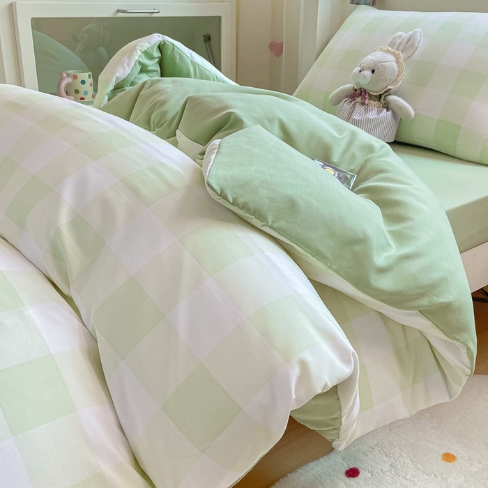 91家纺网 家纺一手货源 找家纺 麒东家纺 2025新款开学季学生ins风条纹方格水洗四件套学生上下铺三件套 方格紫色