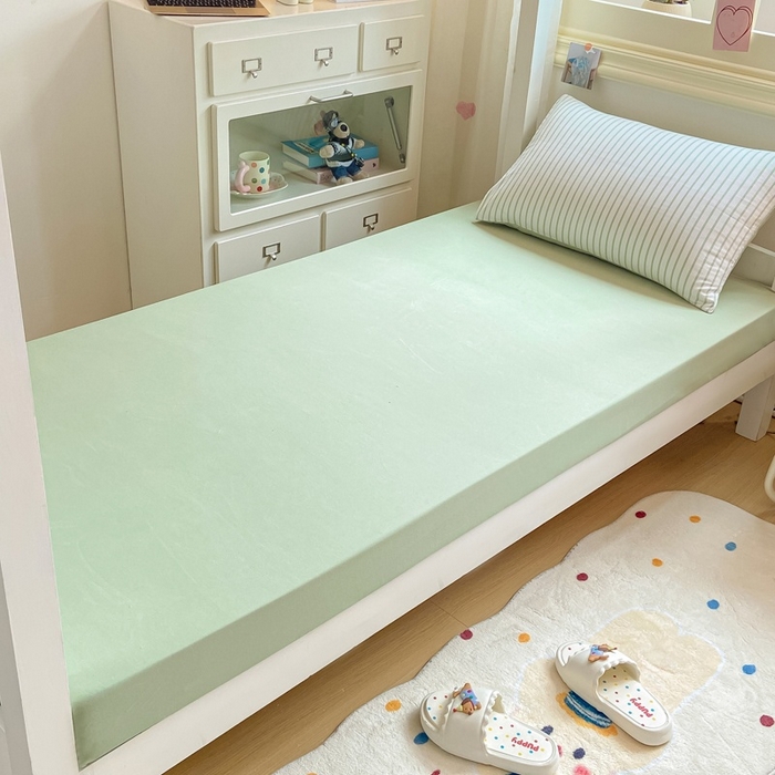 91家纺网 家纺一手货源 找家纺 麒东家纺 2025新款开学季学生ins风条纹方格水洗四件套学生上下铺三件套 条纹绿色