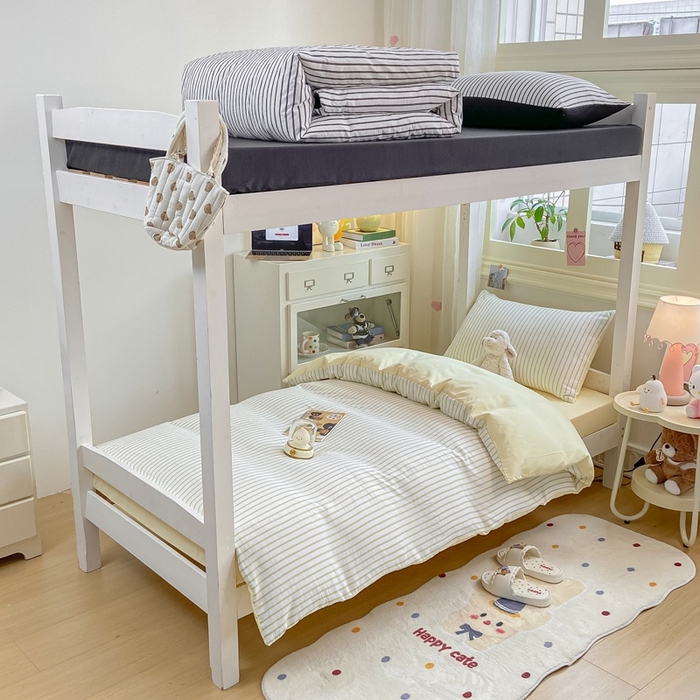 91家纺网 家纺一手货源 找家纺 麒东家纺 2025新款开学季学生ins风条纹方格水洗四件套学生上下铺三件套 条纹黄色