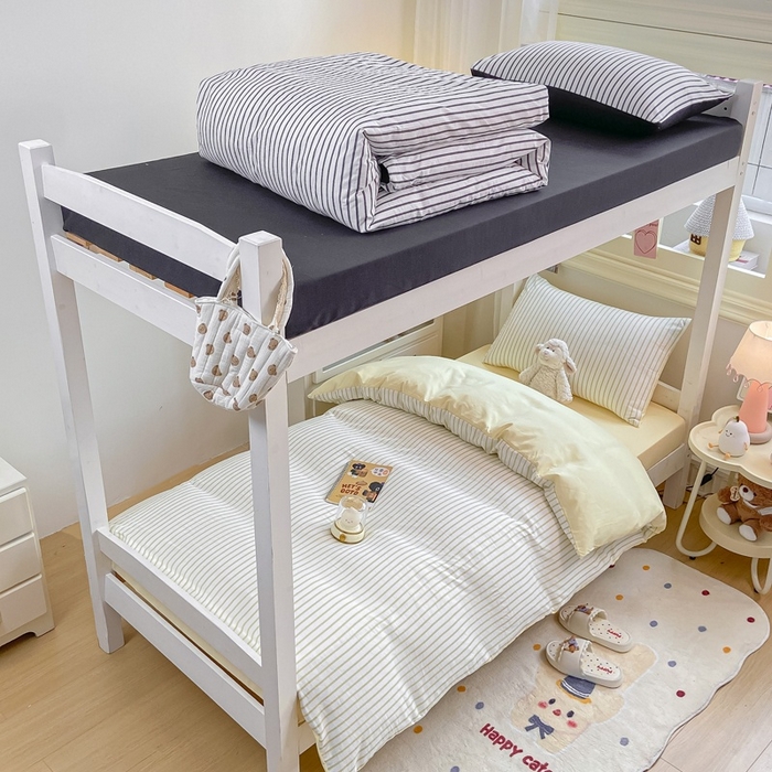 91家纺网 家纺一手货源 找家纺 麒东家纺 2025新款开学季学生ins风条纹方格水洗四件套学生上下铺三件套 条纹黄色