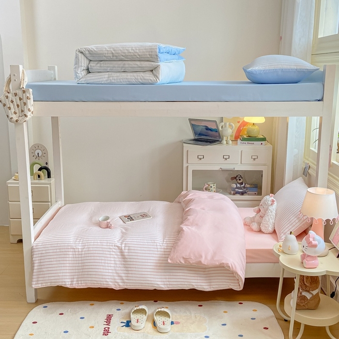 91家纺网 家纺一手货源 找家纺 麒东家纺 2025新款开学季学生ins风条纹方格水洗四件套学生上下铺三件套 条纹黑色