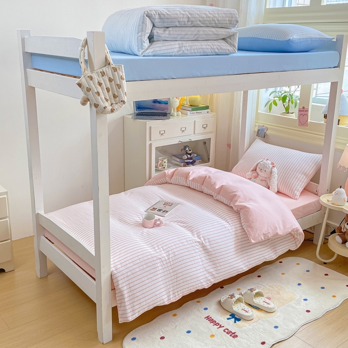 91家纺网 家纺一手货源 找家纺 麒东家纺 2025新款开学季学生ins风条纹方格水洗四件套学生上下铺三件套 条纹黑色