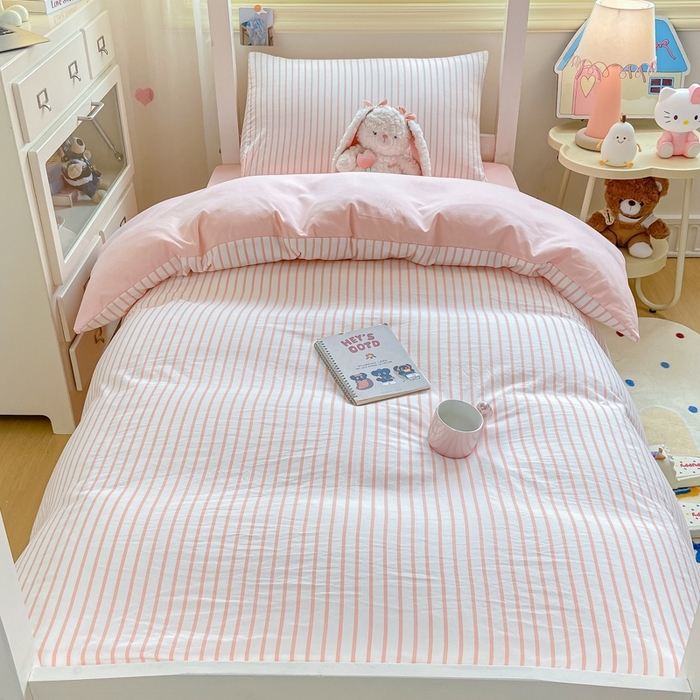 91家纺网 家纺一手货源 找家纺 麒东家纺 2025新款开学季学生ins风条纹方格水洗四件套学生上下铺三件套 条纹黑色