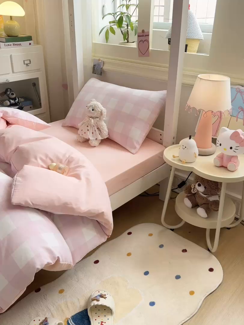 91家纺网 家纺一手货源 找家纺 麒东家纺 2025新款开学季学生ins风条纹方格水洗四件套学生上下铺三件套 方格蓝色