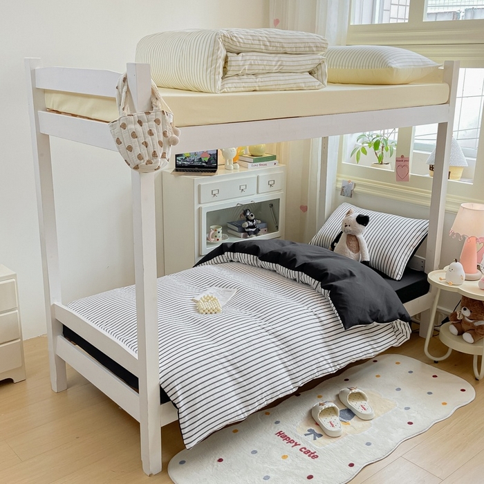 91家纺网 家纺一手货源 找家纺 麒东家纺 2025新款开学季学生ins风条纹方格水洗四件套学生上下铺三件套 条纹黄色