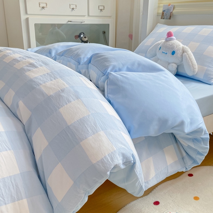 麒东家纺 2025新款开学季学生ins风条纹方格水洗四件套学生上下铺三件套 方格绿色