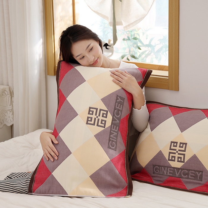 91家纺网 家纺一手货源 找家纺 朴尔家纺-毛巾被 2025新款格致系列全棉纯棉加厚六层纱布枕巾单枕巾枕巾单件 海派绅士-红 52x78cm枕巾一对