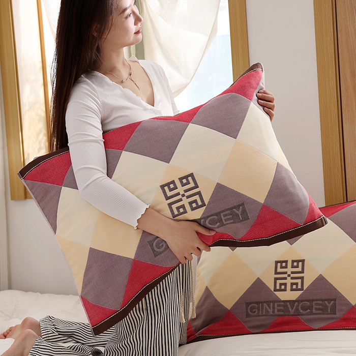 91家纺网 家纺一手货源 找家纺 朴尔家纺-毛巾被 2025新款格致系列全棉纯棉加厚六层纱布枕巾单枕巾枕巾单件 海派绅士-红 52x78cm枕巾一对