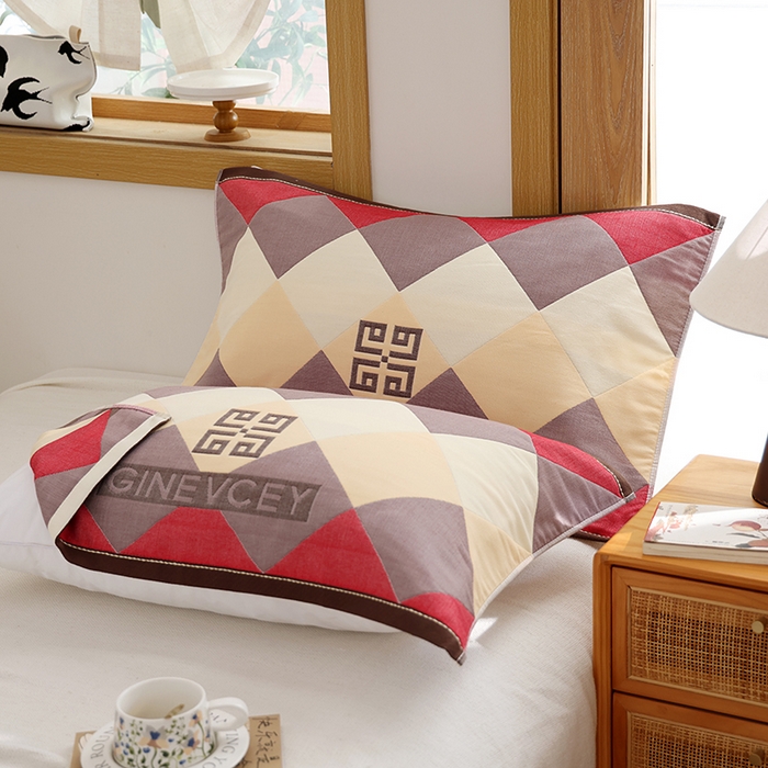 91家纺网 家纺一手货源 找家纺 朴尔家纺-毛巾被 2025新款格致系列全棉纯棉加厚六层纱布枕巾单枕巾枕巾单件 海派绅士-红 52x78cm枕巾一对