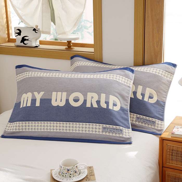 91家纺网 家纺一手货源 找家纺 朴尔家纺-毛巾被 2025新款格致系列全棉纯棉加厚六层纱布枕巾单枕巾枕巾单件 南法假日-蓝 52x78cm枕巾一对