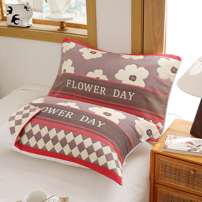 91家纺网 家纺一手货源 找家纺 朴尔家纺-毛巾被 2025新款格致系列全棉纯棉加厚六层纱布枕巾单枕巾枕巾单件 世家花园-红 52x78cm枕巾一对