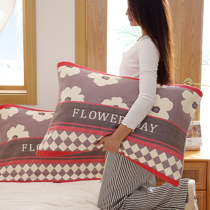 91家纺网 家纺一手货源 找家纺 朴尔家纺-毛巾被 2025新款格致系列全棉纯棉加厚六层纱布枕巾单枕巾枕巾单件 世家花园-红 52x78cm枕巾一对