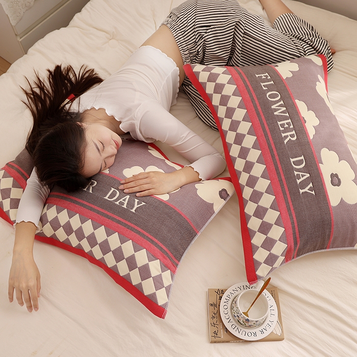 91家纺网 家纺一手货源 找家纺 朴尔家纺-毛巾被 2025新款格致系列全棉纯棉加厚六层纱布枕巾单枕巾枕巾单件 世家花园-红 52x78cm枕巾一对