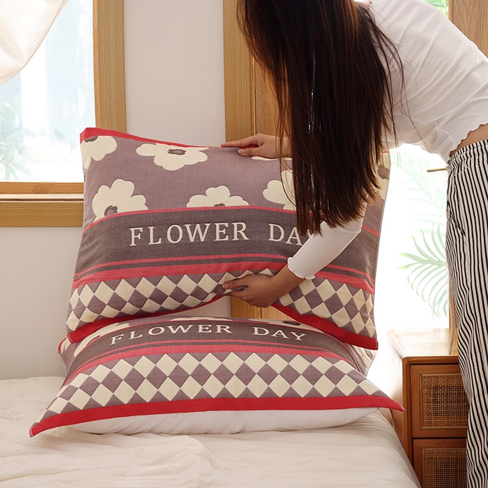 91家纺网 家纺一手货源 找家纺 朴尔家纺-毛巾被 2025新款格致系列全棉纯棉加厚六层纱布枕巾单枕巾枕巾单件 世家花园-红 52x78cm枕巾一对