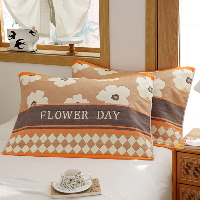 91家纺网 家纺一手货源 找家纺 朴尔家纺-毛巾被 2025新款格致系列全棉纯棉加厚六层纱布枕巾单枕巾枕巾单件 世家花园-咖 52x78cm枕巾一对