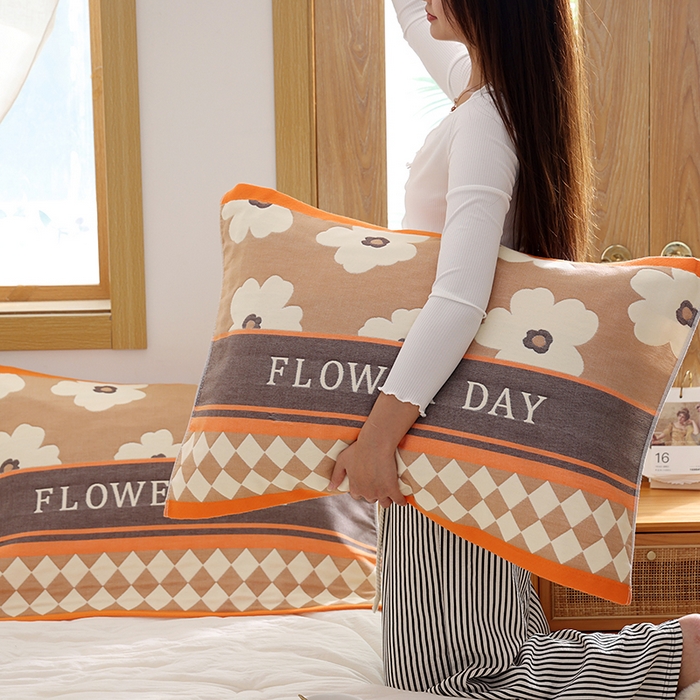 91家纺网 家纺一手货源 找家纺 朴尔家纺-毛巾被 2025新款格致系列全棉纯棉加厚六层纱布枕巾单枕巾枕巾单件 世家花园-咖 52x78cm枕巾一对