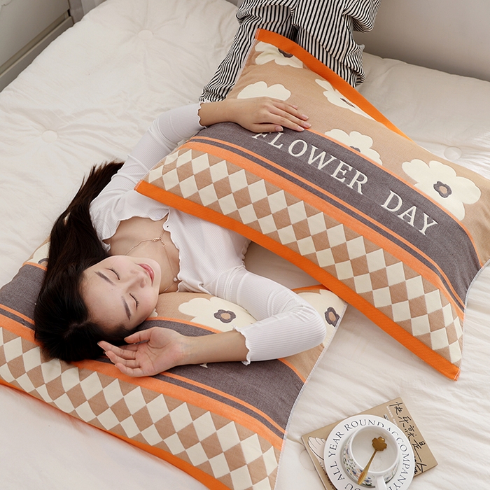 91家纺网 家纺一手货源 找家纺 朴尔家纺-毛巾被 2025新款格致系列全棉纯棉加厚六层纱布枕巾单枕巾枕巾单件 世家花园-咖 52x78cm枕巾一对