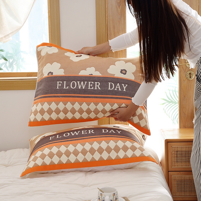 91家纺网 家纺一手货源 找家纺 朴尔家纺-毛巾被 2025新款格致系列全棉纯棉加厚六层纱布枕巾单枕巾枕巾单件 世家花园-咖 52x78cm枕巾一对