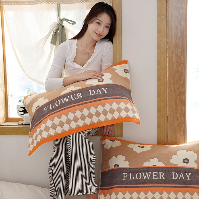 91家纺网 家纺一手货源 找家纺 朴尔家纺-毛巾被 2025新款格致系列全棉纯棉加厚六层纱布枕巾单枕巾枕巾单件 世家花园-咖 52x78cm枕巾一对