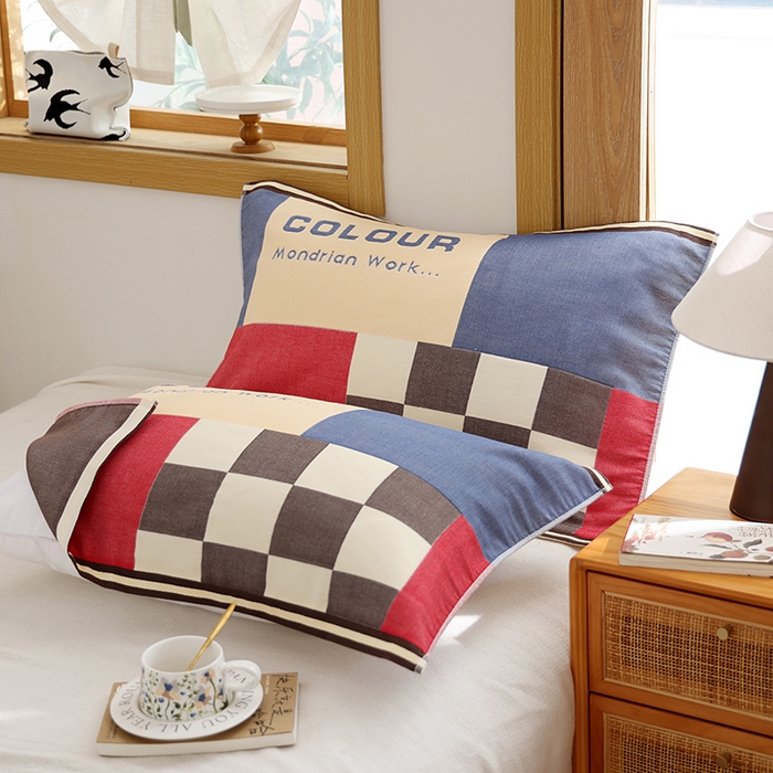 91家纺网 家纺一手货源 找家纺 朴尔家纺-毛巾被 2025新款格致系列全棉纯棉加厚六层纱布枕巾单枕巾枕巾单件 自然风-蓝 52x78cm枕巾一对