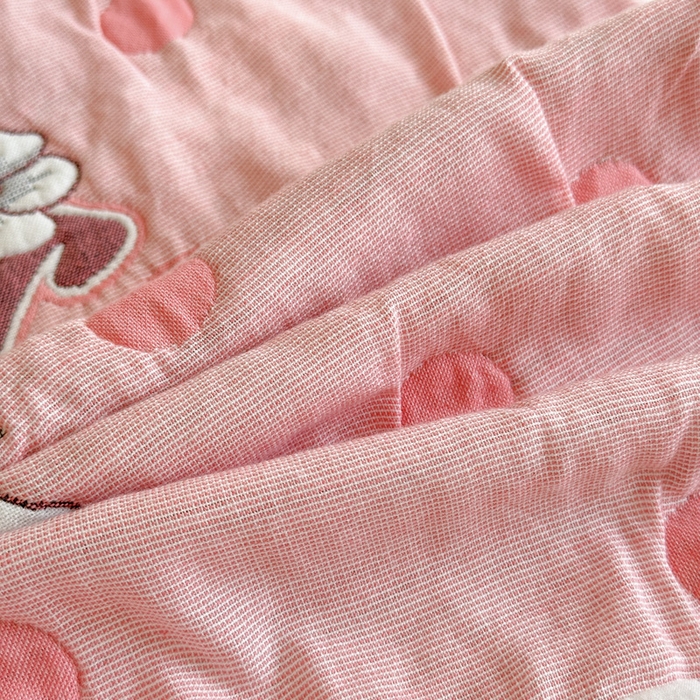 91家纺网 家纺一手货源 找家纺 朴尔家纺-毛巾被 2025新款韩版花边卡通水洗起皱纯棉四层纱布枕巾单枕巾枕巾单件 草莓蝴蝶 52x78cm枕巾一对