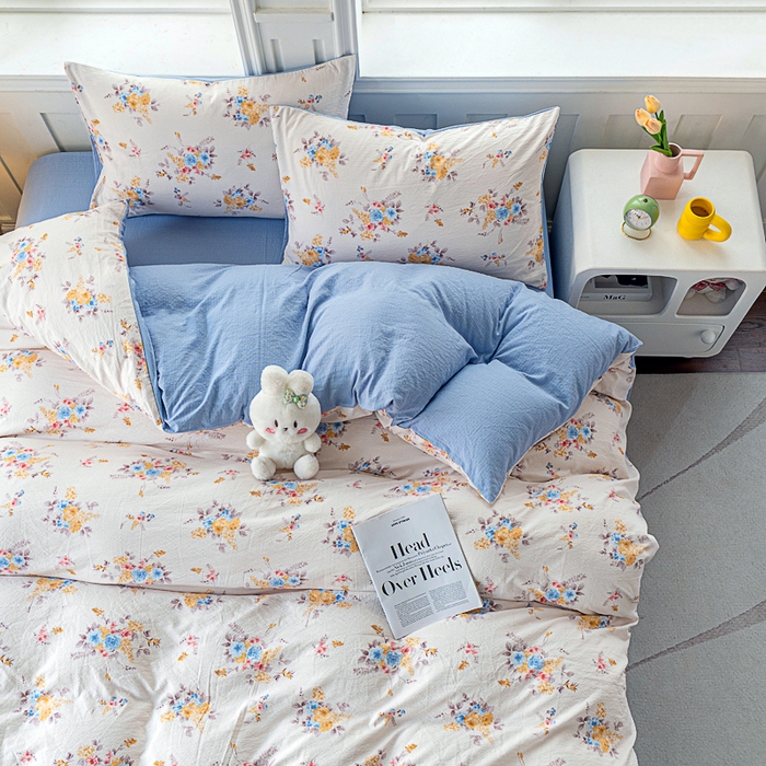 91家纺网 家纺一手货源 找家纺 奇丝雅 2025新款A类有氧超柔云感双层纱皱皱纱学生宿舍三件套家用四件套单被套 半岛慕尚