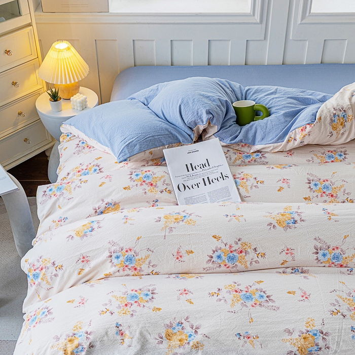 91家纺网 家纺一手货源 找家纺 奇丝雅 2025新款A类有氧超柔云感双层纱皱皱纱学生宿舍三件套家用四件套单被套 半岛慕尚