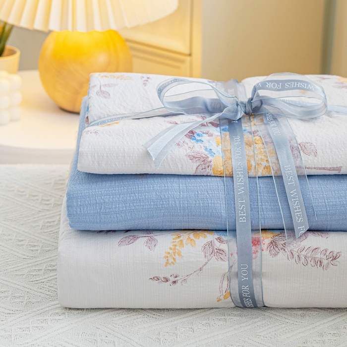 91家纺网 家纺一手货源 找家纺 奇丝雅 2025新款A类有氧超柔云感双层纱皱皱纱学生宿舍三件套家用四件套单被套 半岛慕尚