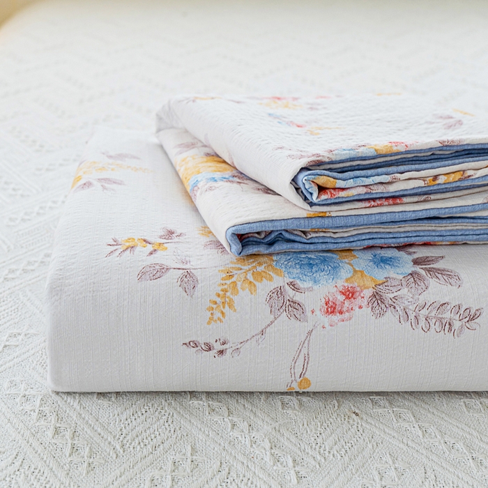 91家纺网 家纺一手货源 找家纺 奇丝雅 2025新款A类有氧超柔云感双层纱皱皱纱学生宿舍三件套家用四件套单被套 半岛慕尚