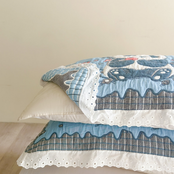 91家纺网 家纺一手货源 找家纺 朴尔家纺-毛巾被 2025新款韩版花边卡通水洗起皱纯棉四层纱布枕巾单枕巾枕巾单件 花花的世界 52x78cm枕巾一对