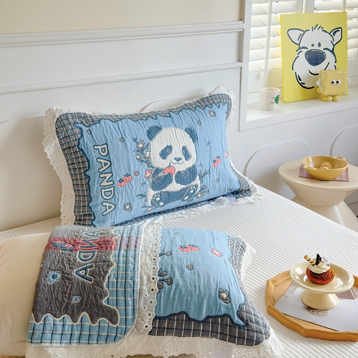 91家纺网 家纺一手货源 找家纺 朴尔家纺-毛巾被 2025新款韩版花边卡通水洗起皱纯棉四层纱布枕巾单枕巾枕巾单件 花花的世界 52x78cm枕巾一对