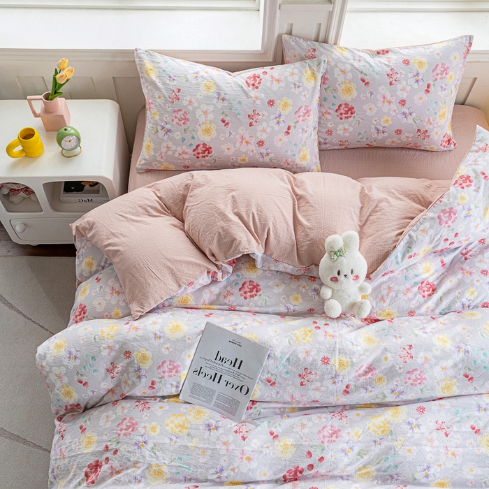 奇丝雅 2025新款A类有氧超柔云感双层纱皱皱纱学生宿舍三件套家用四件套单被套 朵朵田园