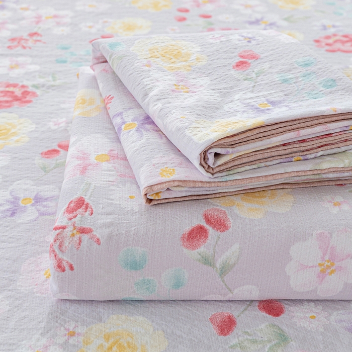 91家纺网 家纺一手货源 找家纺 奇丝雅 2025新款A类有氧超柔云感双层纱皱皱纱学生宿舍三件套家用四件套单被套 朵朵田园