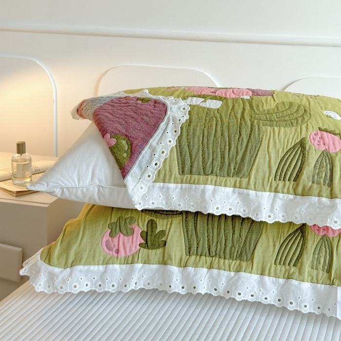 91家纺网 家纺一手货源 找家纺 朴尔家纺-毛巾被 2025新款韩版花边卡通水洗起皱纯棉四层纱布枕巾单枕巾枕巾单件 精灵女孩 52x78cm枕巾一对