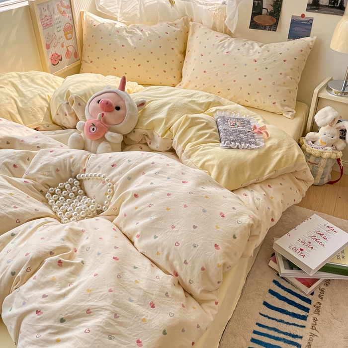 卡迪熊家纺 2025新款水洗双层纱双拼碎花四件套 多彩心情