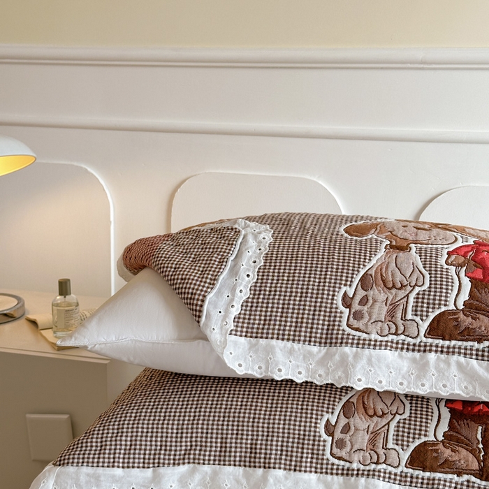 91家纺网 家纺一手货源 找家纺 朴尔家纺-毛巾被 2025新款韩版花边卡通水洗起皱纯棉四层纱布枕巾单枕巾枕巾单件 溜溜呀 52x78cm枕巾一对