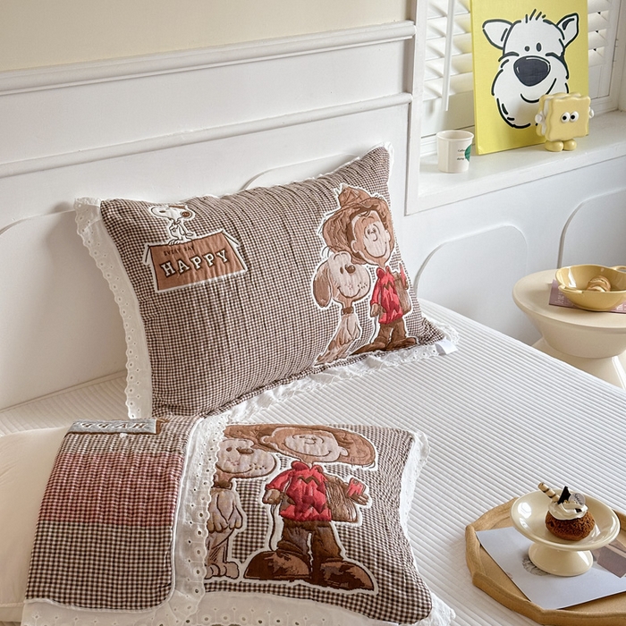 91家纺网 家纺一手货源 找家纺 朴尔家纺-毛巾被 2025新款韩版花边卡通水洗起皱纯棉四层纱布枕巾单枕巾枕巾单件 溜溜呀 52x78cm枕巾一对