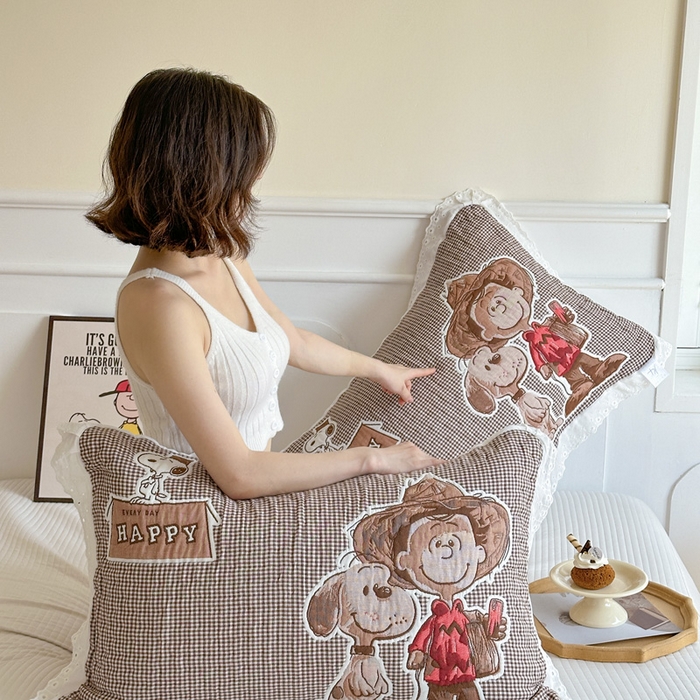 91家纺网 家纺一手货源 找家纺 朴尔家纺-毛巾被 2025新款韩版花边卡通水洗起皱纯棉四层纱布枕巾单枕巾枕巾单件 溜溜呀 52x78cm枕巾一对