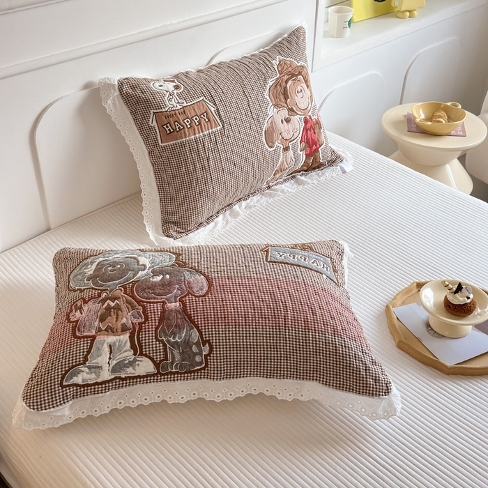 91家纺网 家纺一手货源 找家纺 朴尔家纺-毛巾被 2025新款韩版花边卡通水洗起皱纯棉四层纱布枕巾单枕巾枕巾单件 溜溜呀 52x78cm枕巾一对