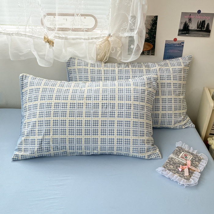 91家纺网 家纺一手货源 找家纺 卡迪熊家纺 2025新款水洗双层纱双拼碎花四件套 分格棋盘