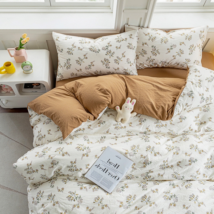 奇丝雅 2025新款A类有氧超柔云感双层纱皱皱纱学生宿舍三件套家用四件套单被套 山茶花