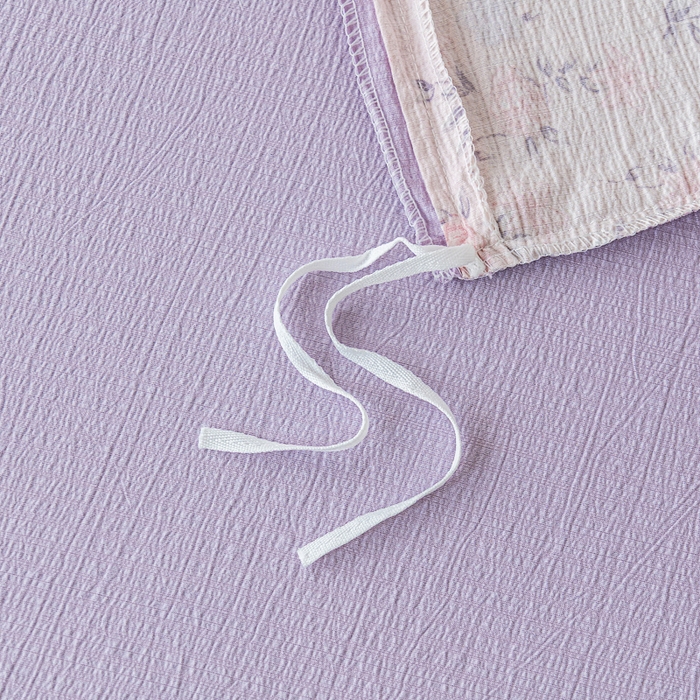 91家纺网 家纺一手货源 找家纺 奇丝雅 2025新款A类有氧超柔云感双层纱皱皱纱学生宿舍三件套家用四件套单被套 碎花紫苏