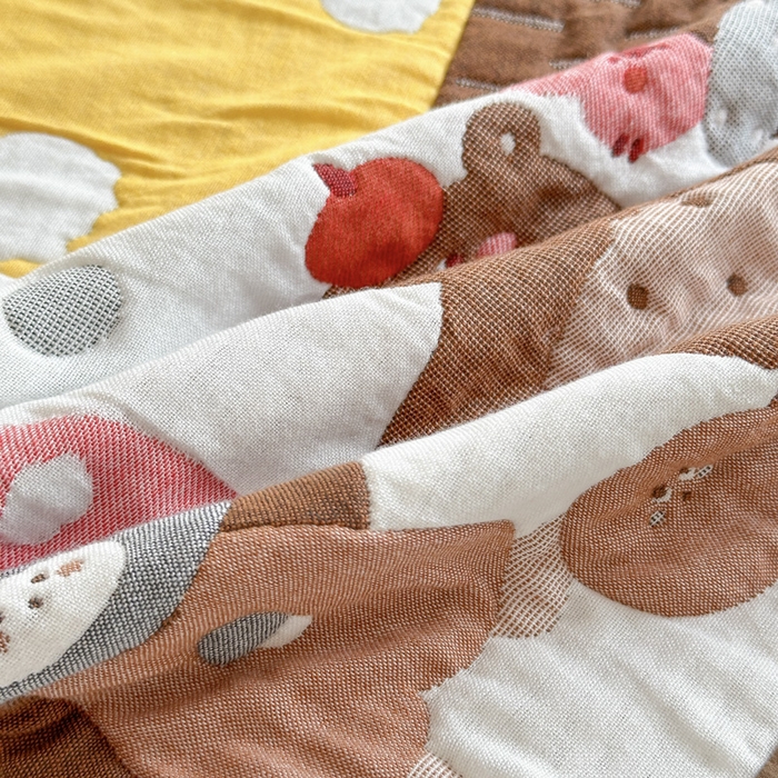 91家纺网 家纺一手货源 找家纺 朴尔家纺-毛巾被 2025新款韩版花边卡通水洗起皱纯棉四层纱布枕巾单枕巾枕巾单件 蘑菇屋一家 52x78cm枕巾一对