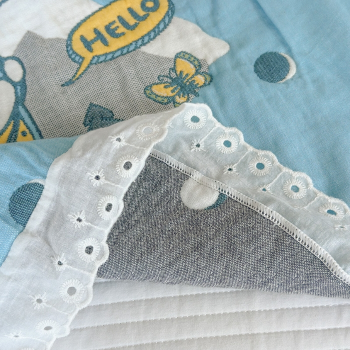 91家纺网 家纺一手货源 找家纺 朴尔家纺-毛巾被 2025新款韩版花边卡通水洗起皱纯棉四层纱布枕巾单枕巾枕巾单件 徒步小象 52x78cm枕巾一对