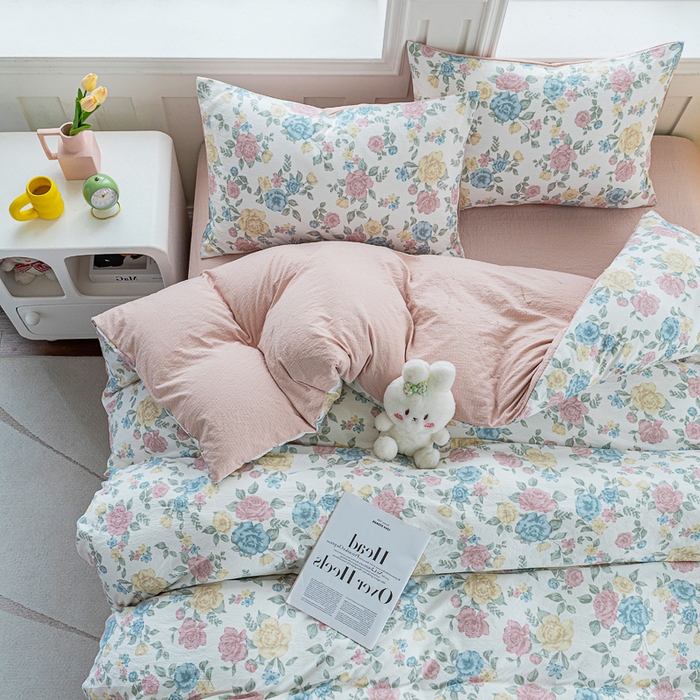 奇丝雅 2025新款A类有氧超柔云感双层纱皱皱纱学生宿舍三件套家用四件套单被套 玉芷