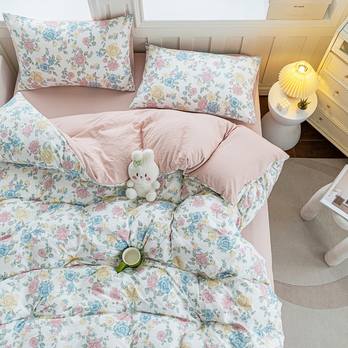 91家纺网 家纺一手货源 找家纺 奇丝雅 2025新款A类有氧超柔云感双层纱皱皱纱学生宿舍三件套家用四件套单被套 玉芷