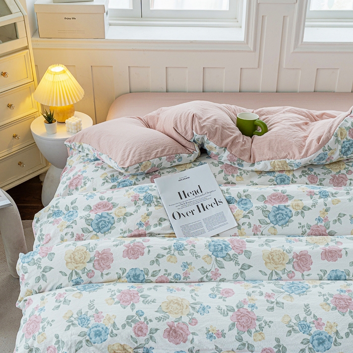 91家纺网 家纺一手货源 找家纺 奇丝雅 2025新款A类有氧超柔云感双层纱皱皱纱学生宿舍三件套家用四件套单被套 玉芷