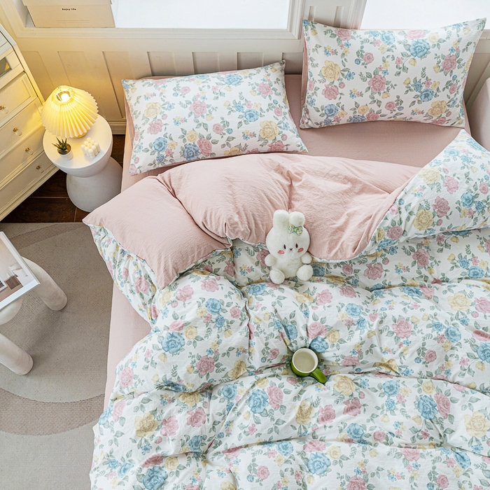 91家纺网 家纺一手货源 找家纺 奇丝雅 2025新款A类有氧超柔云感双层纱皱皱纱学生宿舍三件套家用四件套单被套 玉芷