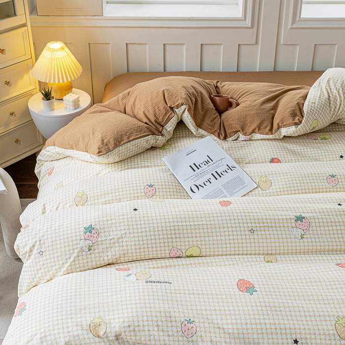 奇丝雅 2025新款A类有氧超柔云感双层纱皱皱纱学生宿舍三件套家用四件套单被套 郁可草莓